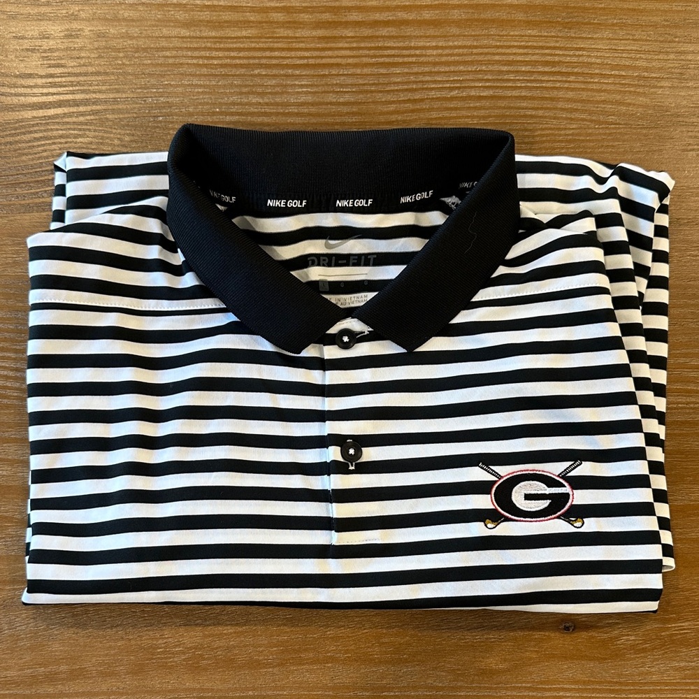 Nike Black and White Striped Polo Shirt UGA logo